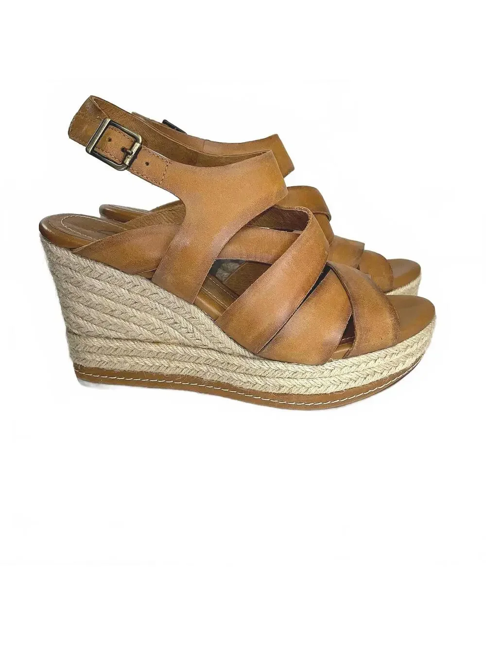 Clarks Tan Leather Indigo Espadrilles Platform Wedges Size 8 Fall Preppy Boho